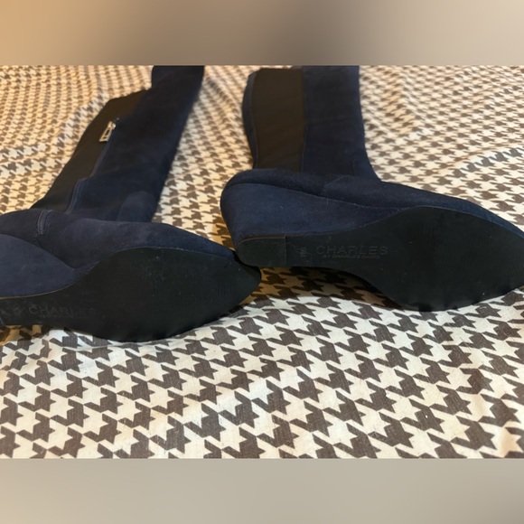 Suede knee high boots , wedge heel Navy Charles David - Picture 2 of 14